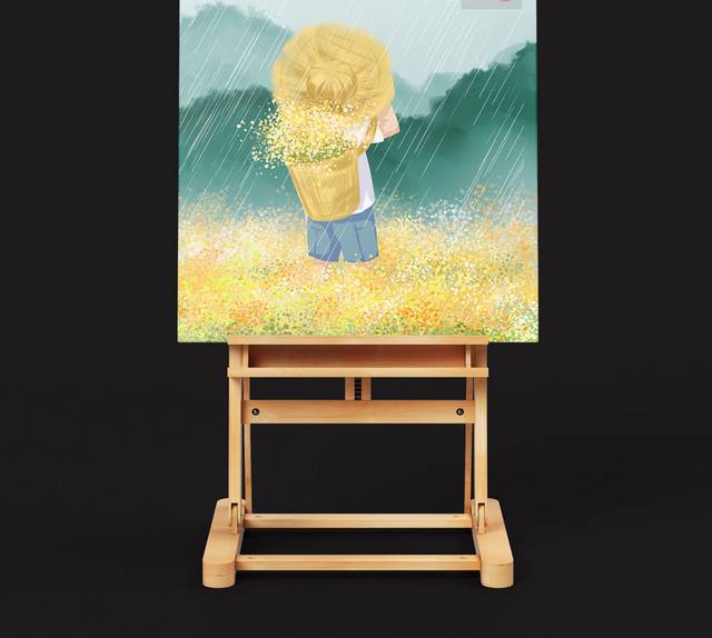 手绘下雨的山上风景清明节插画