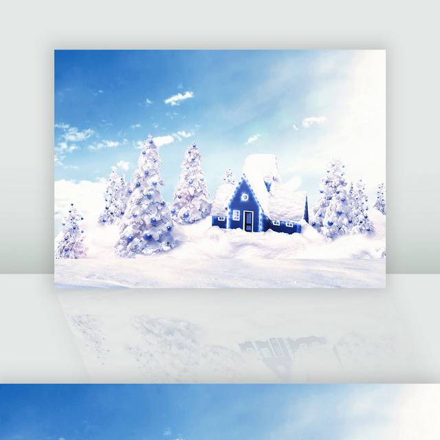 雪地蓝色小屋圣诞主图背景