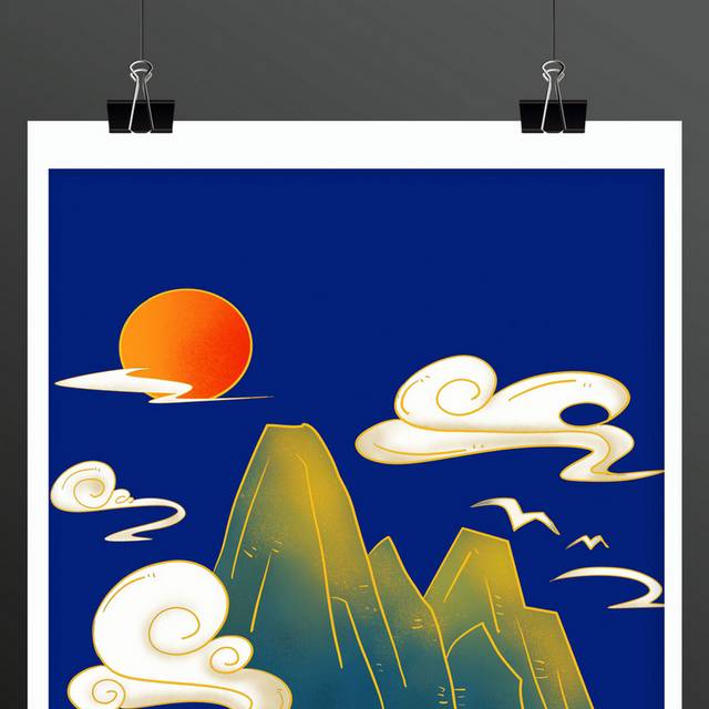 国潮风金线山水