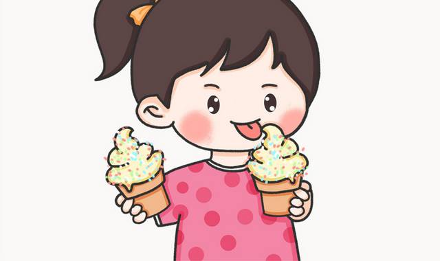 卡通手绘小女孩吃冰淇淋