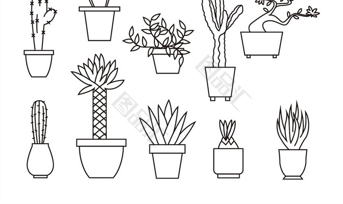 手绘线稿花盆盆栽植物简笔画 图品汇 手绘线稿花盆盆栽植物简笔画 图品汇