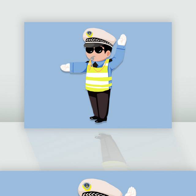 戴墨镜指挥交通的交警人物插画