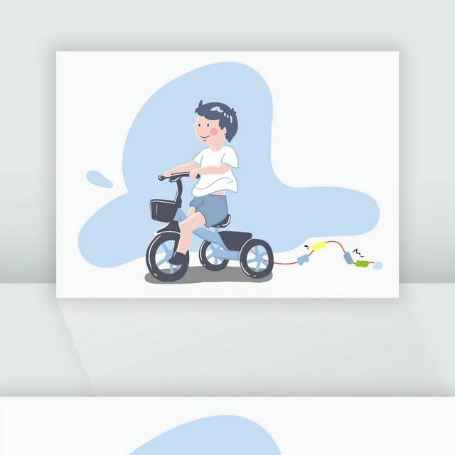 手绘原创儿童节小孩骑单车插画