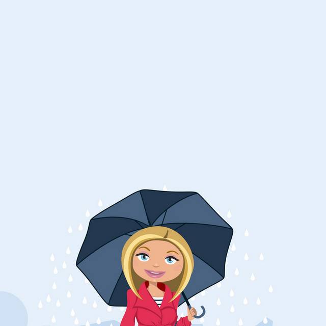 雨中打伞的卡通女孩背景