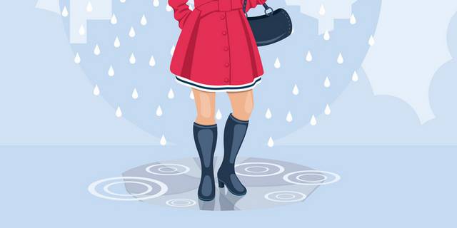 雨中打伞的卡通女孩背景