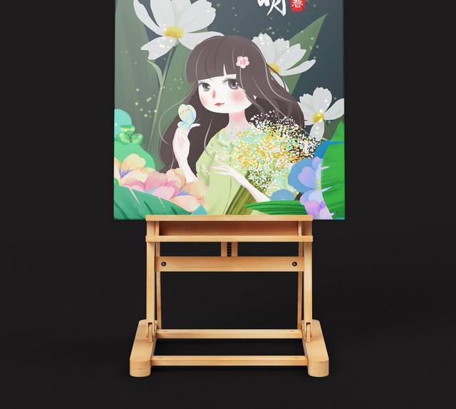 卡通手绘小女孩蝴蝶花卉清明节插画