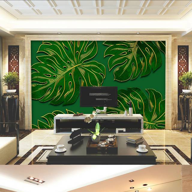 绿叶小清新客厅电视背景墙