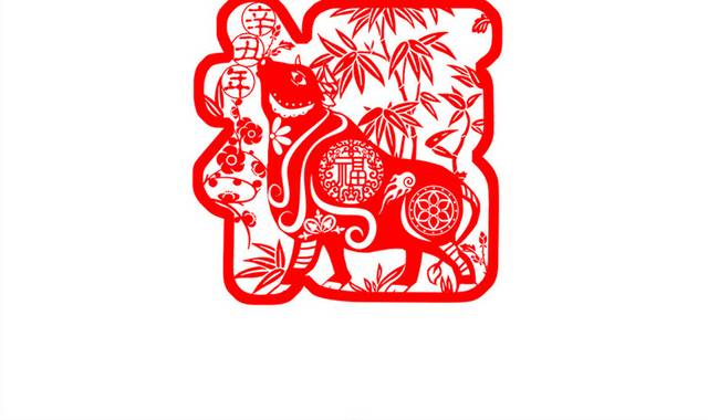 红色喜庆春节剪纸牛素材