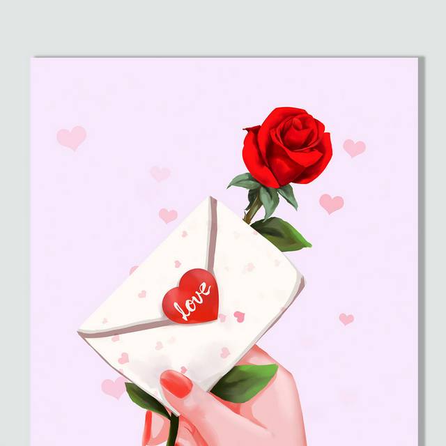 一枝玫瑰浪漫情人节插画素材