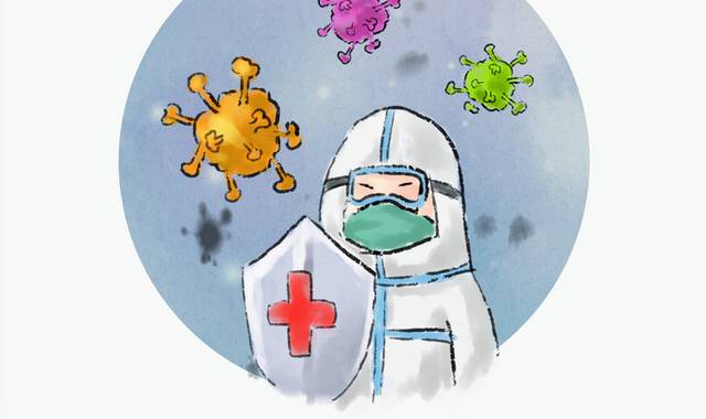 预防新型冠状病毒拿着盾牌的医生插画