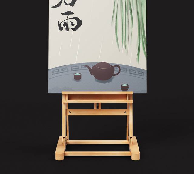 手绘垂柳茶壶谷雨节气素材