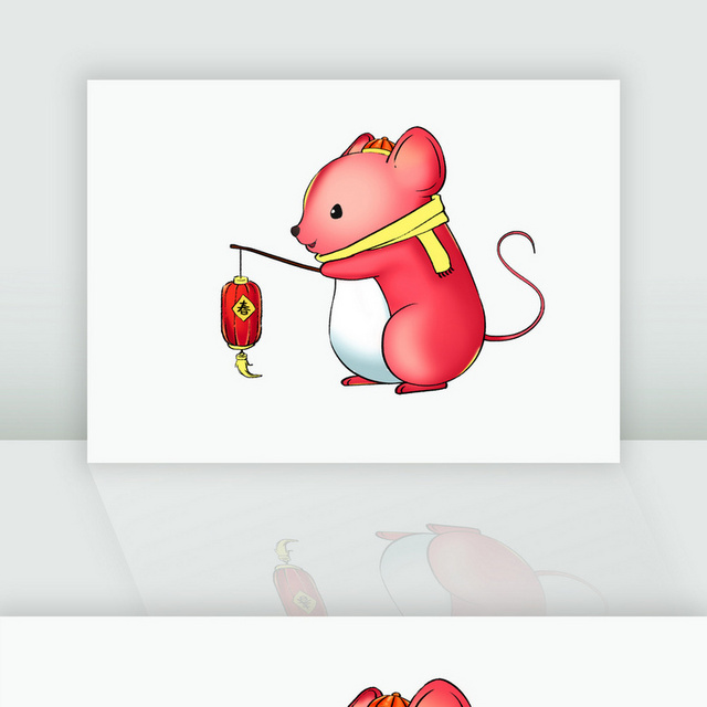 提着灯笼的卡通老鼠新年春节插画素材