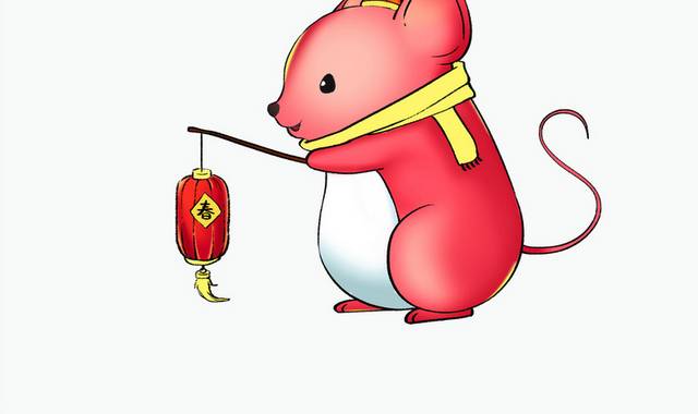 提着灯笼的卡通老鼠新年春节插画素材