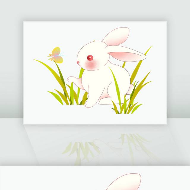 手绘卡通可爱玩耍兔子