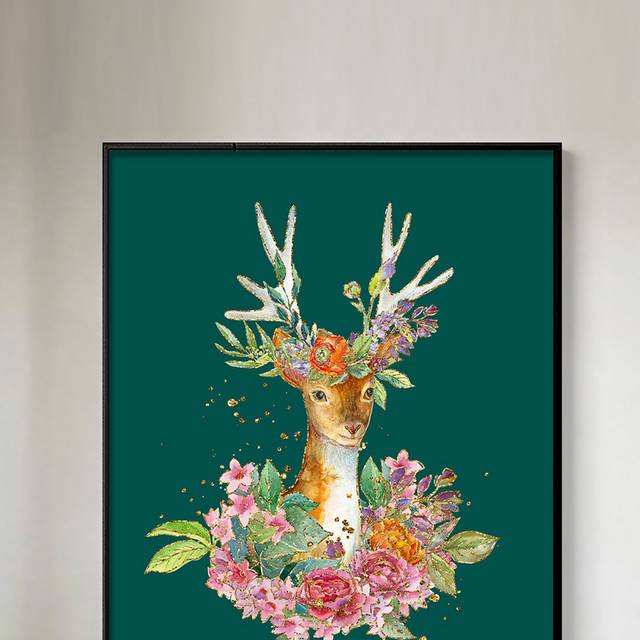 彩色北欧麋鹿客厅装饰画