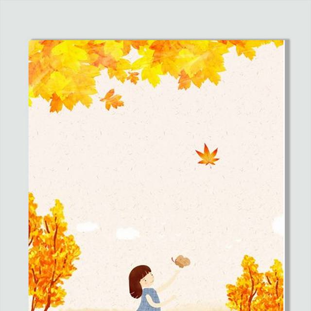 卡通手绘秋叶与小女孩秋天素材