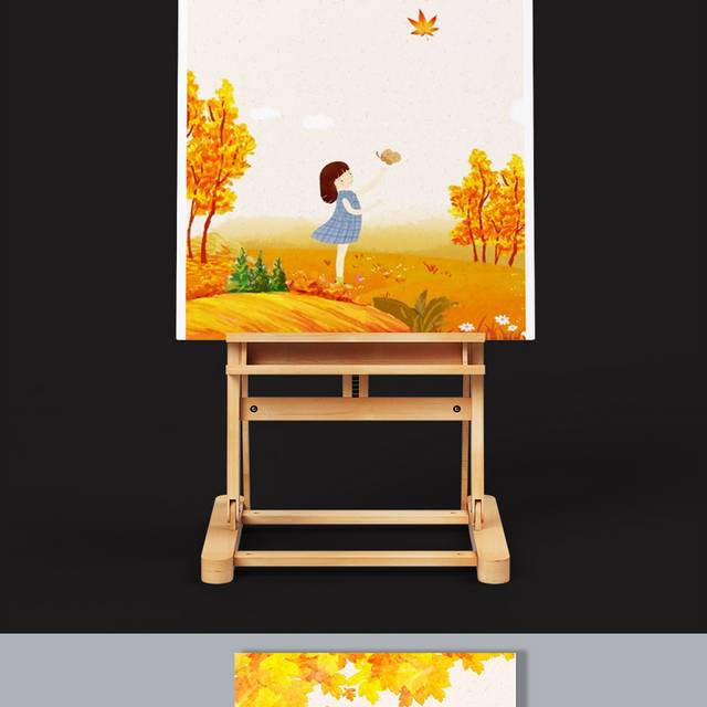 卡通手绘秋叶与小女孩秋天素材