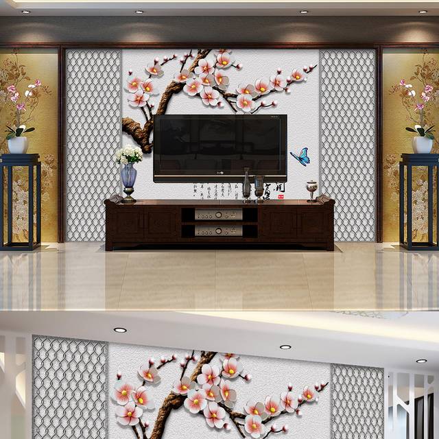 新中式梅花唯美客厅背景墙设计