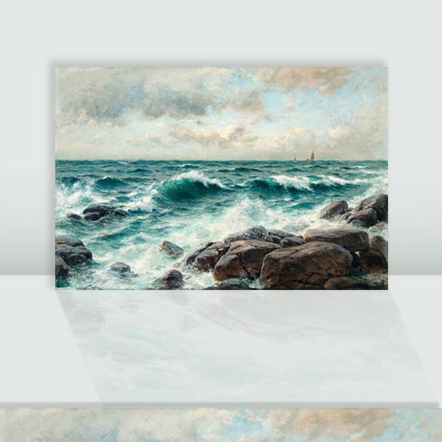 海浪岩石古典油画装饰画