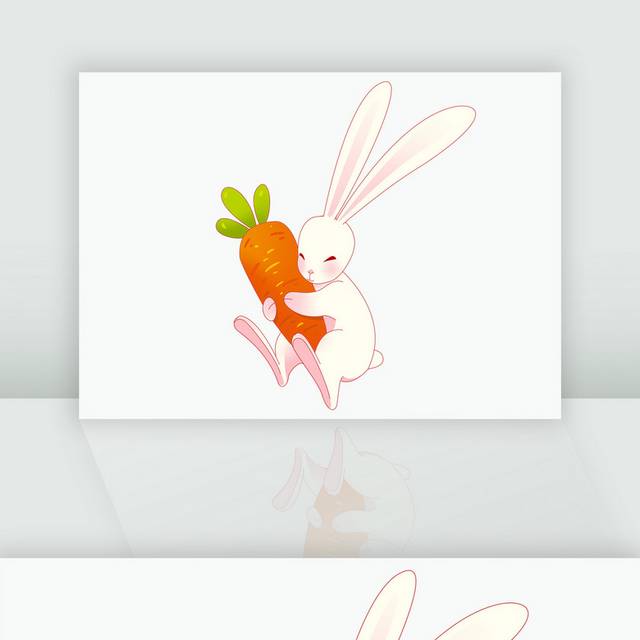 手绘卡通抱着萝卜的可爱兔子素材