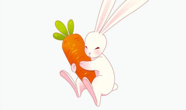 手绘卡通抱着萝卜的可爱兔子素材