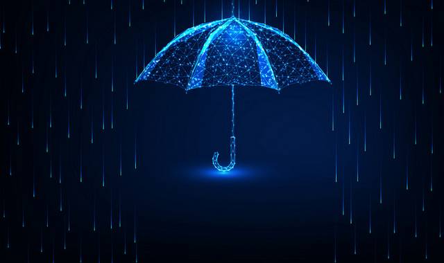 下雨雨伞蓝色背景