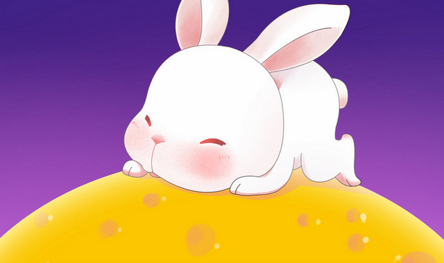 中秋节手绘卡通可爱趴着的兔子素材