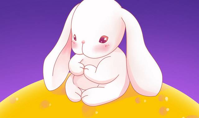 手绘卡通中秋节可爱害羞的兔子素材