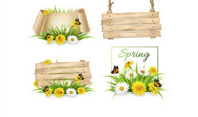 春季花卉与蝴蝶装饰木牌