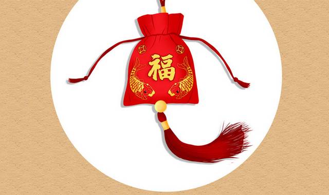 手绘中国风锦鲤元素福袋插画