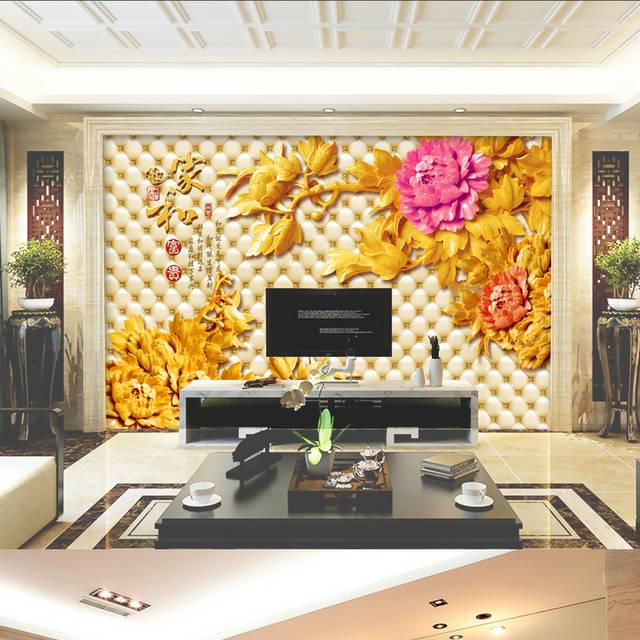 金色家和富贵花卉客厅电视背景墙