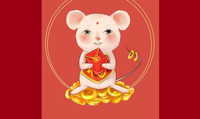 春节新年喜庆卡通老鼠发红包插画素材