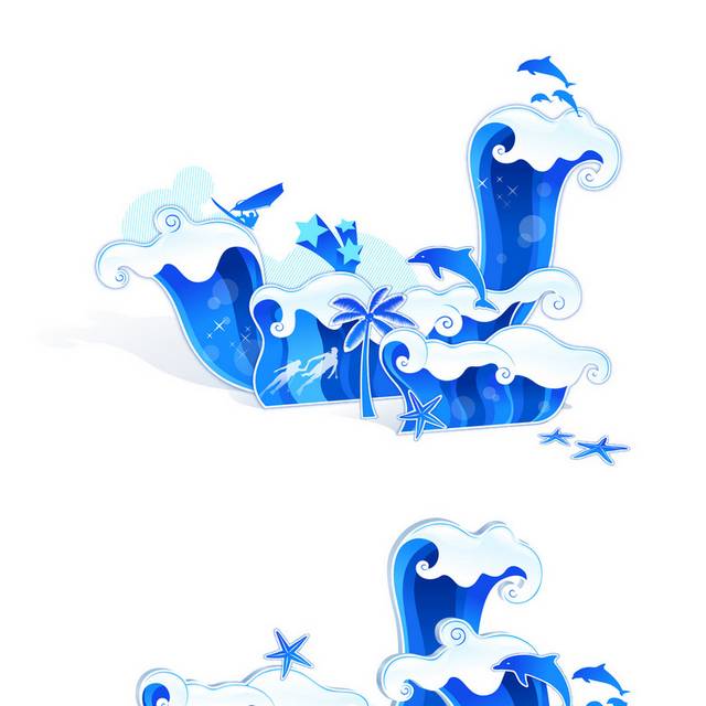 卡通海浪