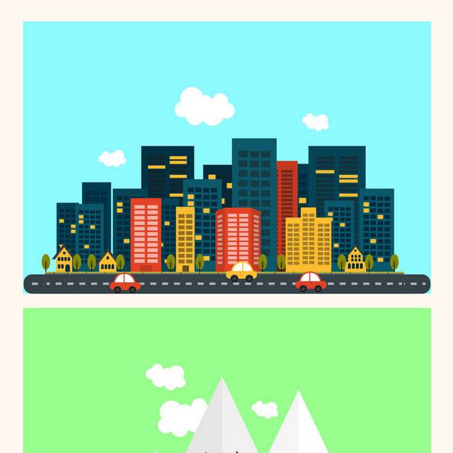 卡通城市建筑都市大厦