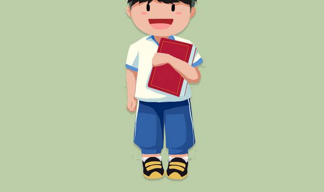 开学季抱着书本的卡通男孩学生人物插画
