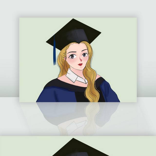 手绘毕业季戴着学士帽的卡通学生女孩