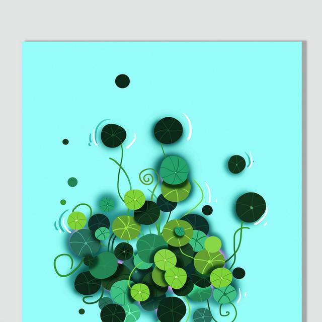 绿色莲叶小清新春天插画素材