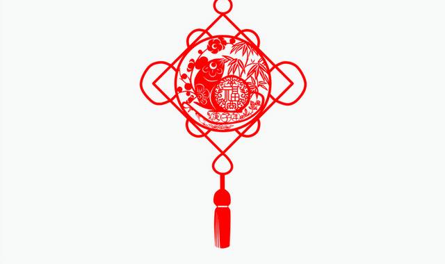 红色中国结剪纸老鼠春节新年插画