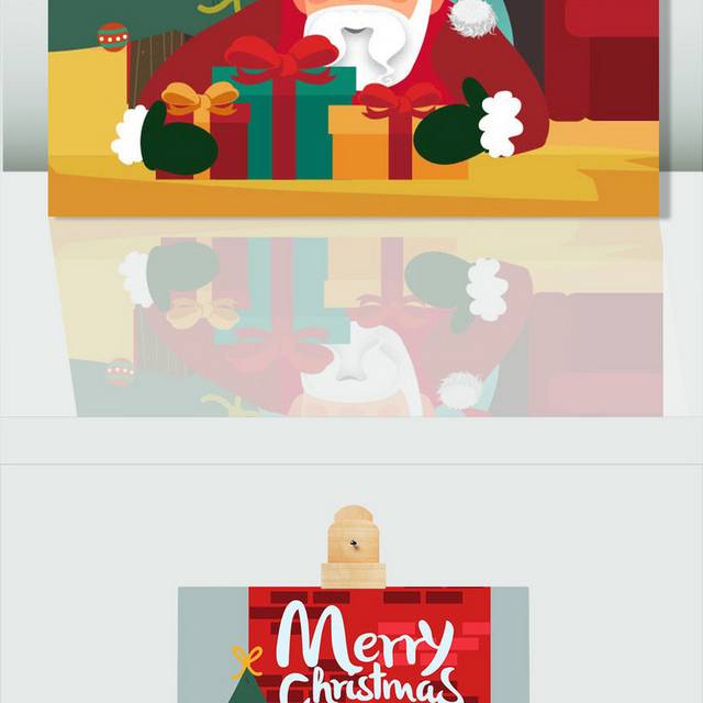 Merry Christmas钻壁炉圣诞节老人卡通插画