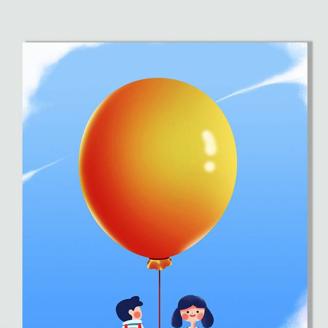 热气球上的卡通男孩女孩61儿童节素材