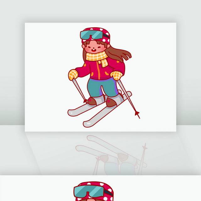 手绘卡通24节气女孩运动滑雪