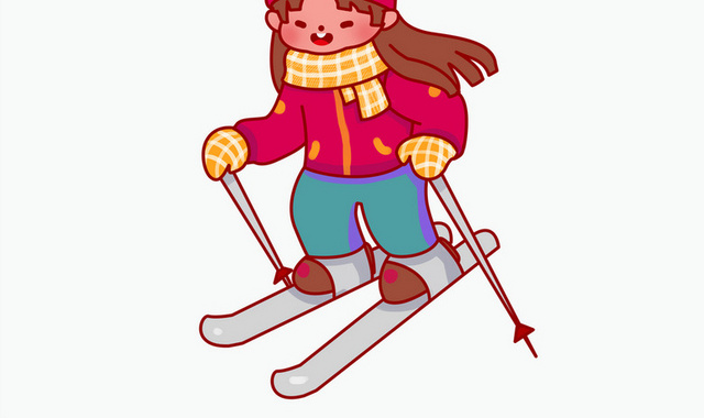 手绘卡通24节气女孩运动滑雪