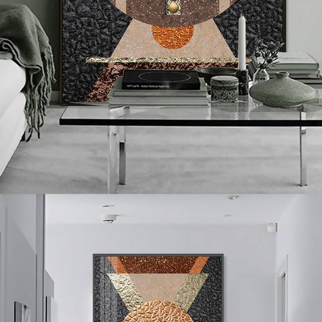 创意抽象金箔几何色块拼接客厅装饰画