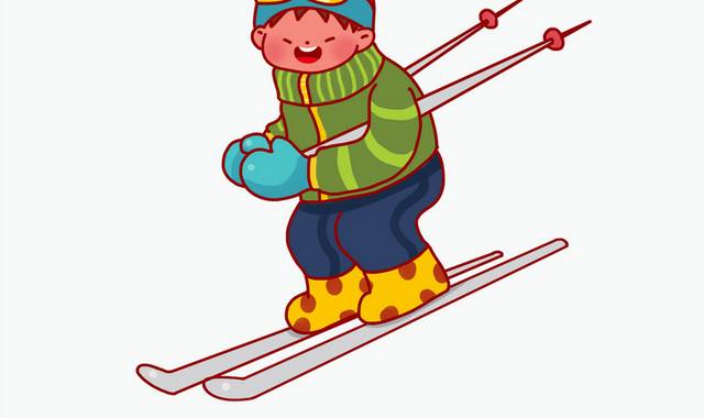 手绘卡通24节气男孩运动滑雪
