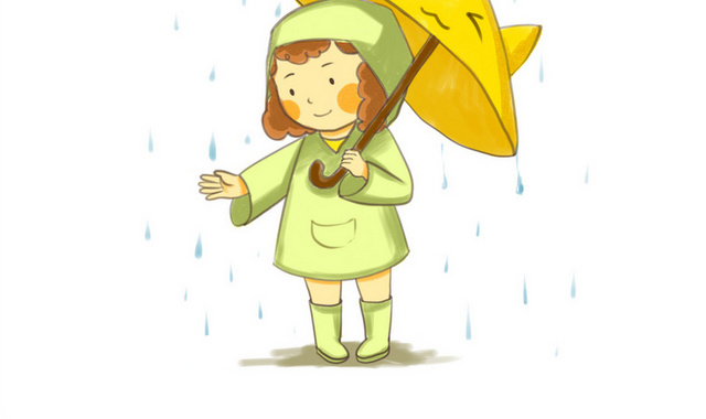 手绘雨中撑伞的小朋友