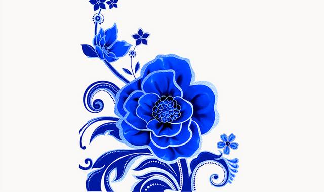 手绘青花瓷花卉元素