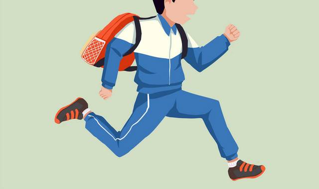 背着书包奔跑的上学人物开学季插画素材
