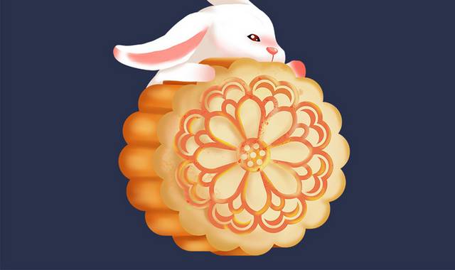 中秋节月饼卡通兔子插画