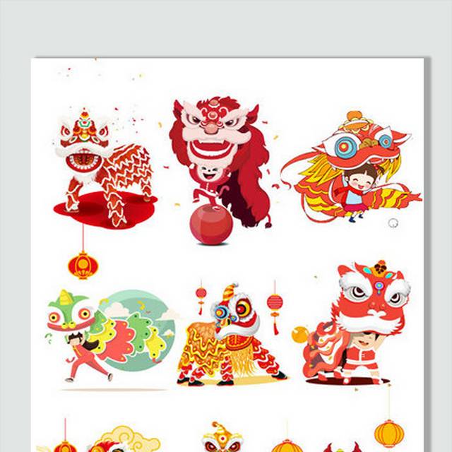 春节舞狮卡通元素