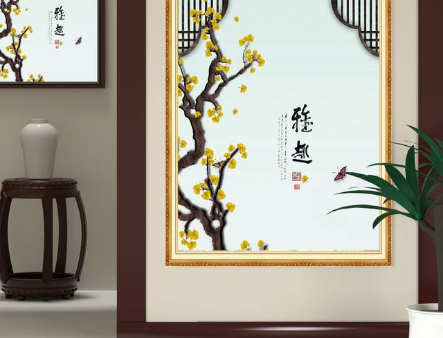 中式银杏客厅玄关画